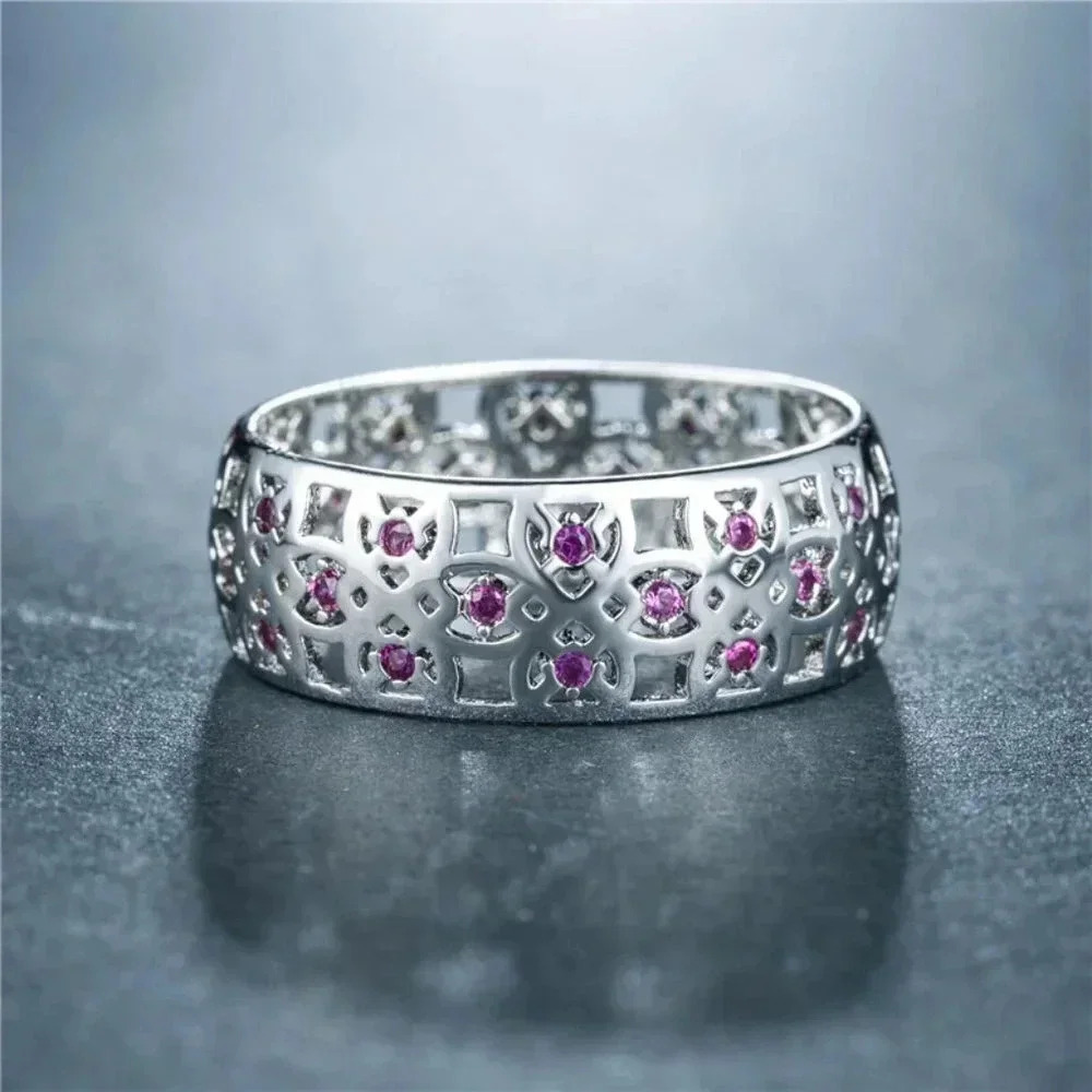🍁 Dainty Carved Colorful Gems Eternity Zircon Vintage Ring for WomenEVGG…